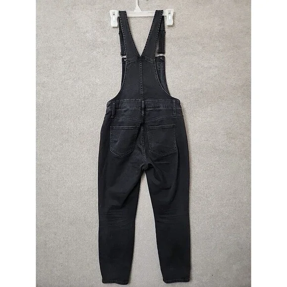 Madewell Denim Ankle Overalls Womens S Black Side Zip Patch Pockets - Picture 6 of 10